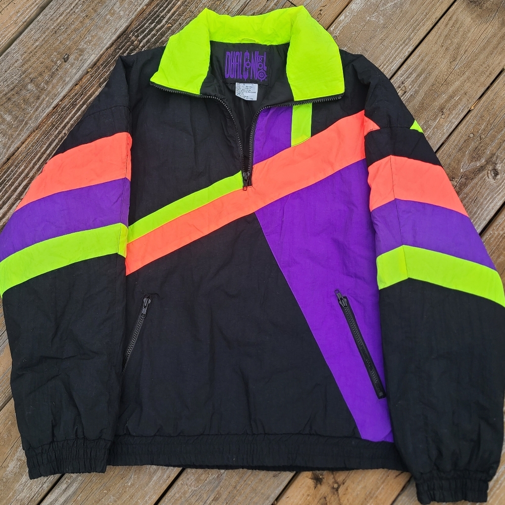 Retro vintage neon ski jacket quarter zip